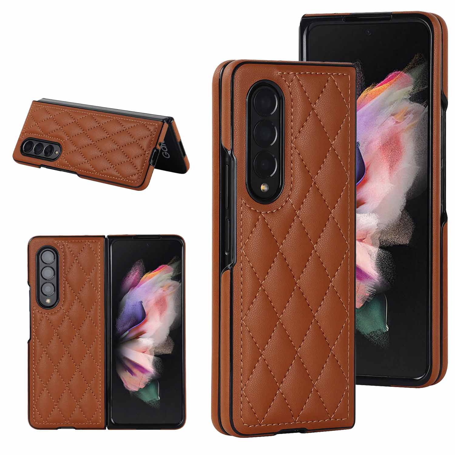 Compatible with Samsung Z Fold7/6 phone case 5/4/3 diamond pattern leather texture Flip6 mini folding screen protective case