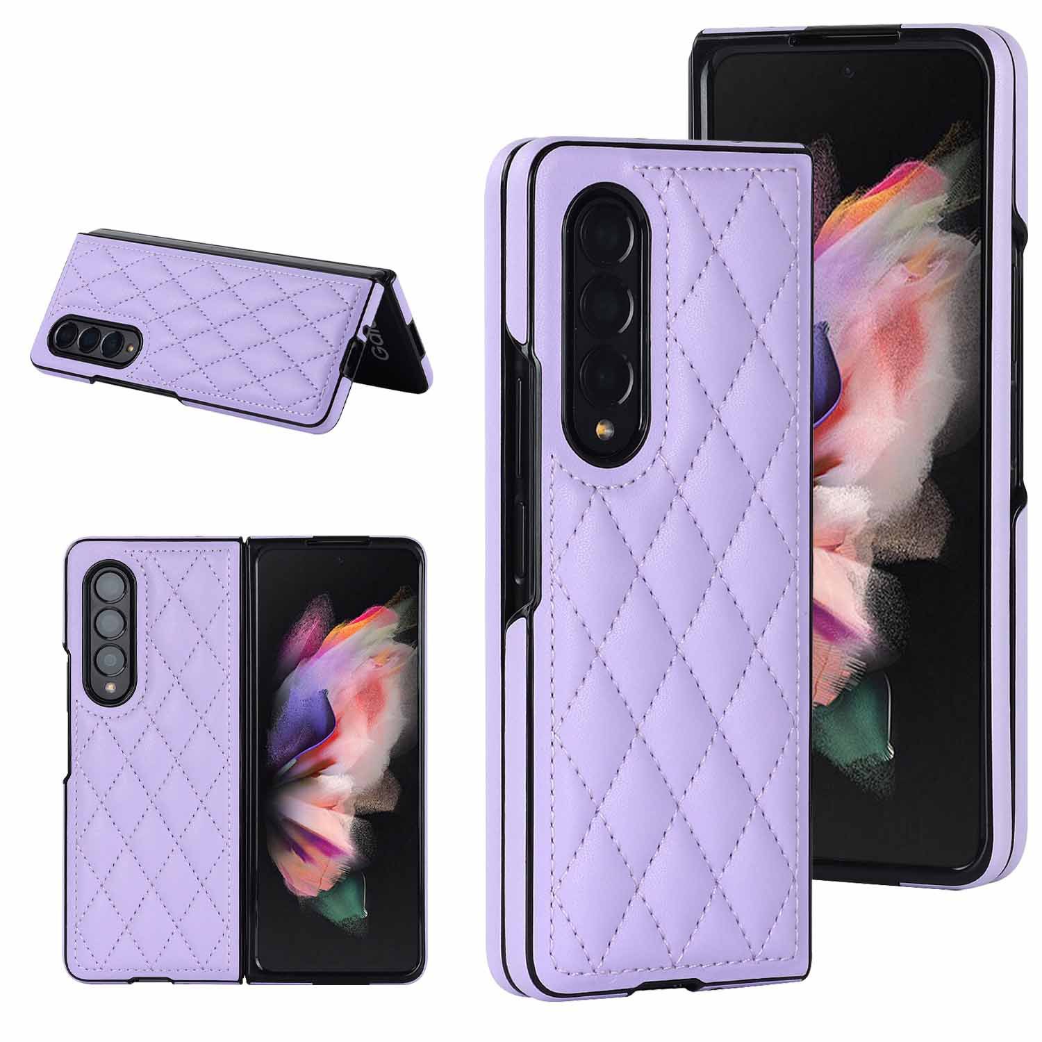 Compatible with Samsung Z Fold7/6 phone case 5/4/3 diamond pattern leather texture Flip6 mini folding screen protective case