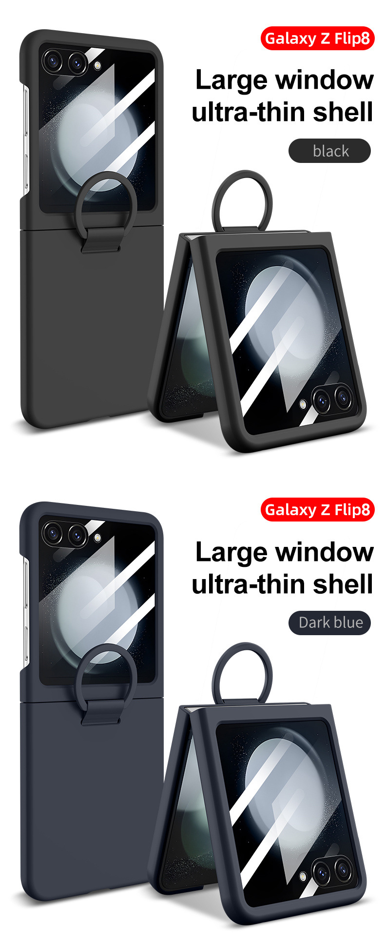 Compatible with Samsung Z Flip 8/7 phone case, 6/5 large window case, screen protector, and ring holder, official folding screen protective case.
