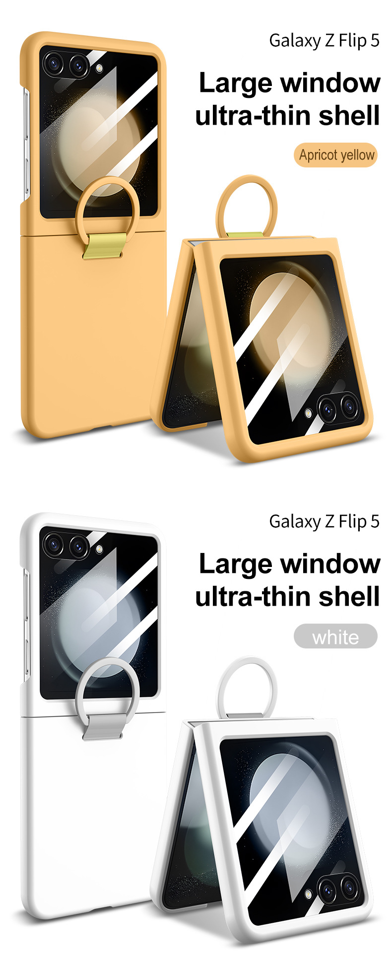 Compatible with Samsung Z Flip 8/7 phone case, 6/5 large window case, screen protector, and ring holder, official folding screen protective case.