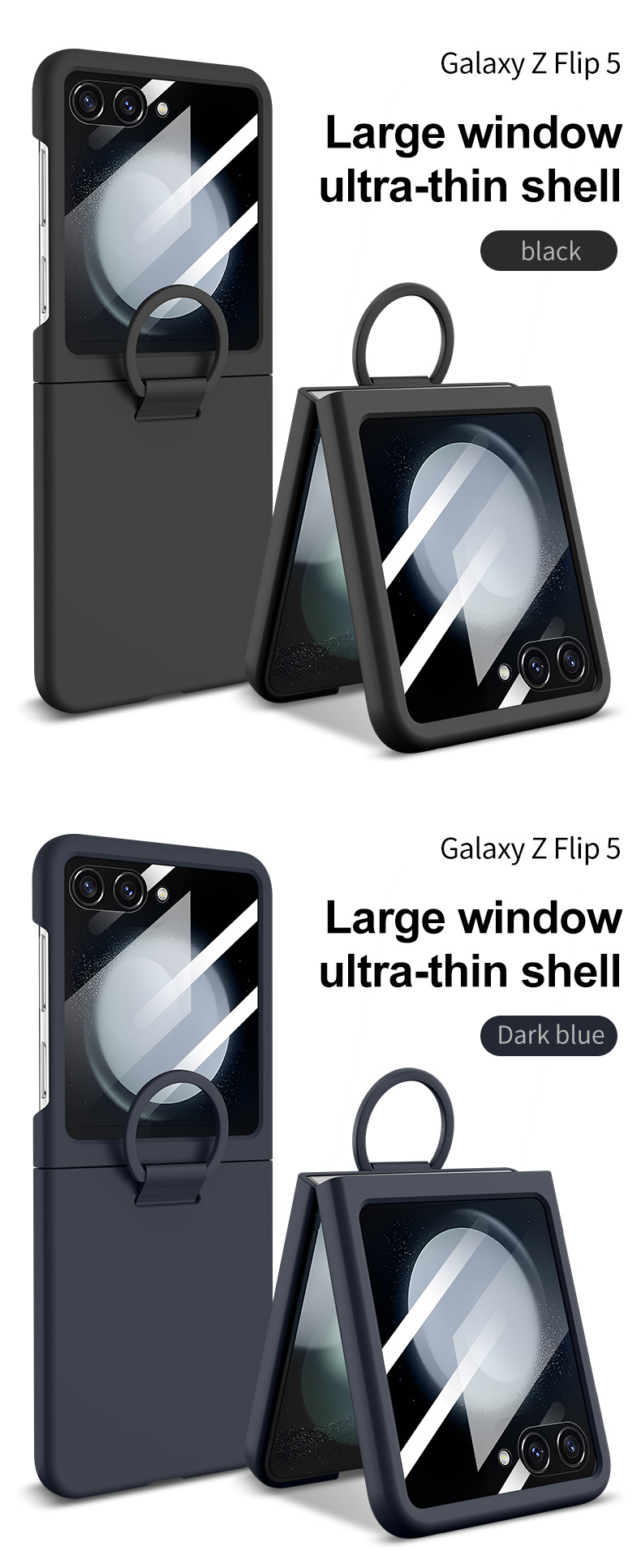 Compatible with Samsung Z Flip 8/7 phone case, 6/5 large window case, screen protector, and ring holder, official folding screen protective case.
