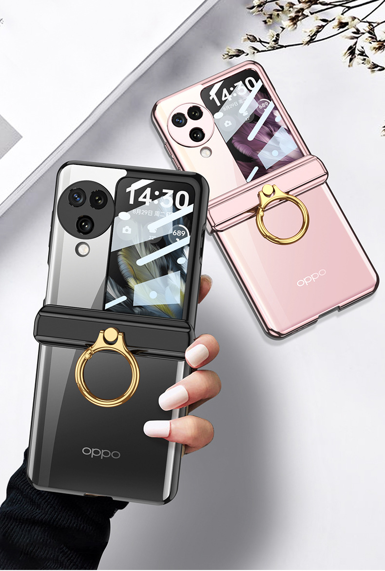 Compatible with OPPO Find N3 Flip phone case, electroplated magnetic hinge ring case, full-coverage folding protective case