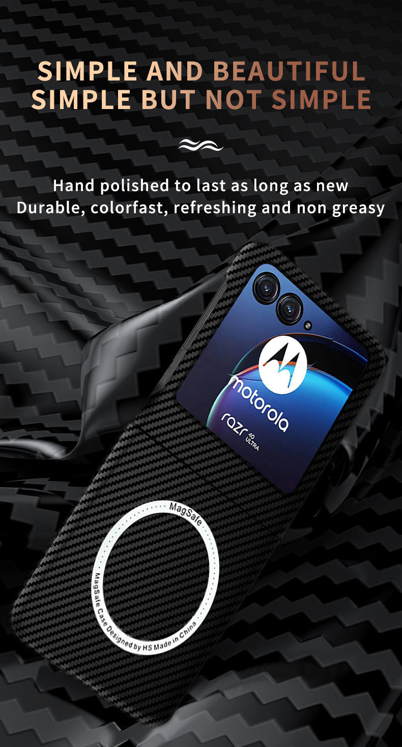 Compatible with Motorola Razr 60/50 Ultra phone case, wireless charging, magnetic closure, 40U carbon fiber textured protective case