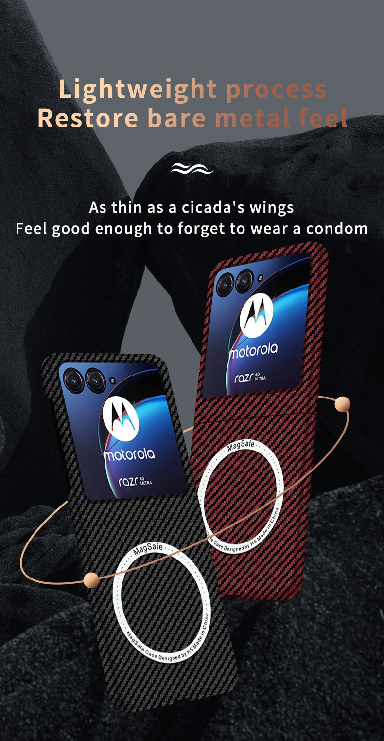 Compatible with Motorola Razr 60/50 Ultra phone case, wireless charging, magnetic closure, 40U carbon fiber textured protective case