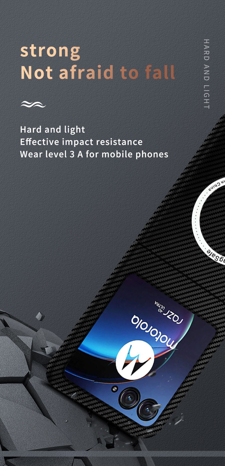 Compatible with Motorola Razr 60/50 Ultra phone case, wireless charging, magnetic closure, 40U carbon fiber textured protective case