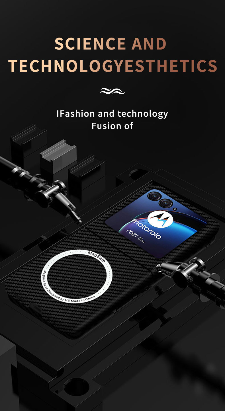 Compatible with Motorola Razr 60/50 Ultra phone case, wireless charging, magnetic closure, 40U carbon fiber textured protective case