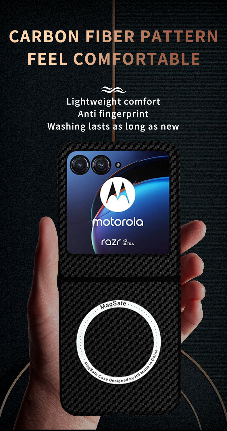 Compatible with Motorola Razr 60/50 Ultra phone case, wireless charging, magnetic closure, 40U carbon fiber textured protective case