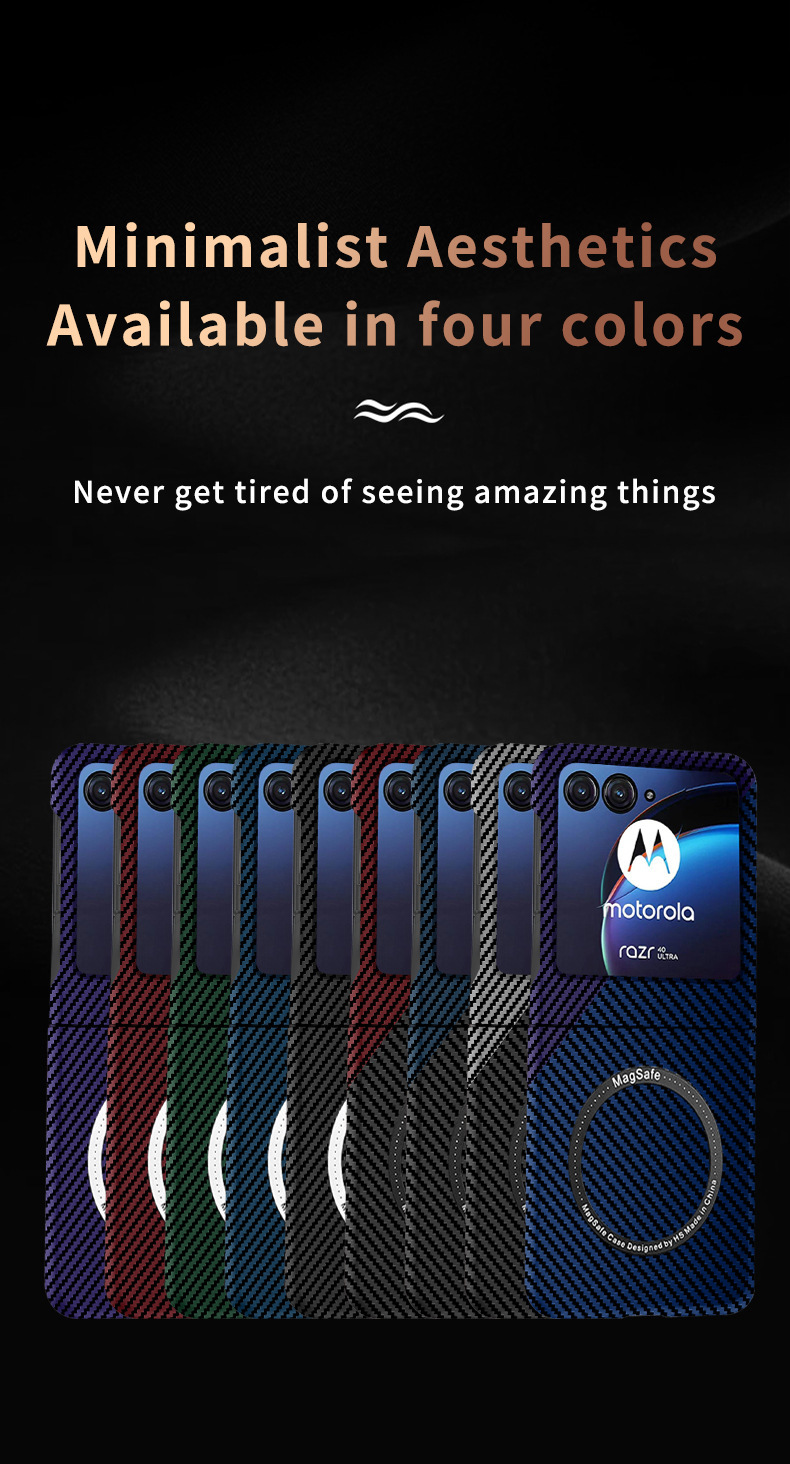 Compatible with Motorola Razr 60/50 Ultra phone case, wireless charging, magnetic closure, 40U carbon fiber textured protective case