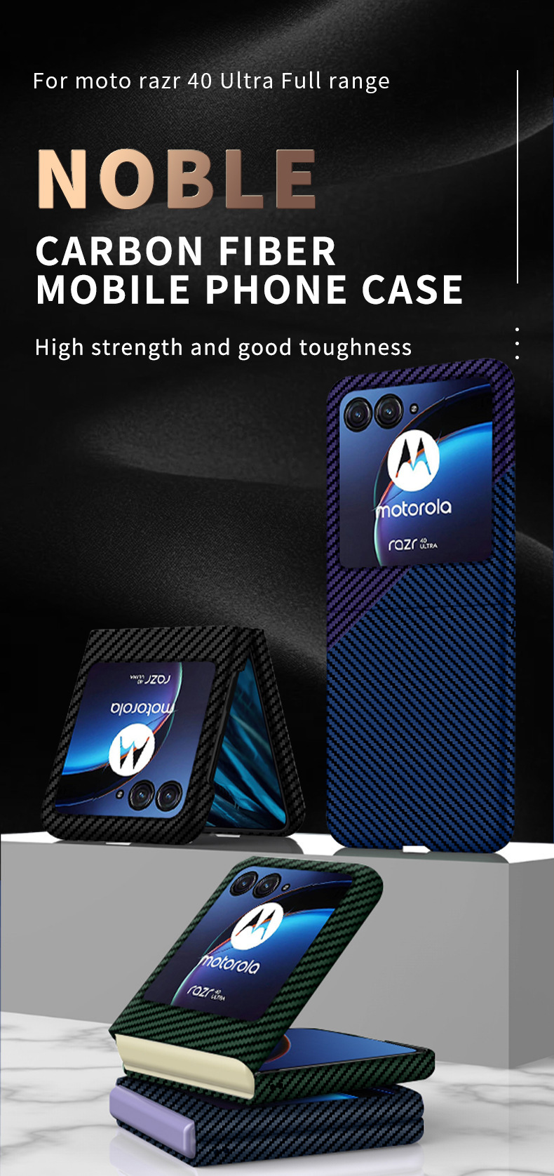 Compatible with Motorola Razr 60/50 Ultra phone case, carbon fiber texture, 40U foldable screen, drop-proof protective case