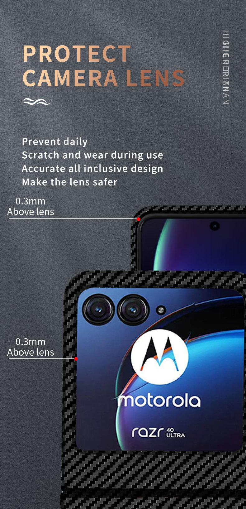 Compatible with Motorola Razr 60/50 Ultra phone case, carbon fiber texture, 40U foldable screen, drop-proof protective case