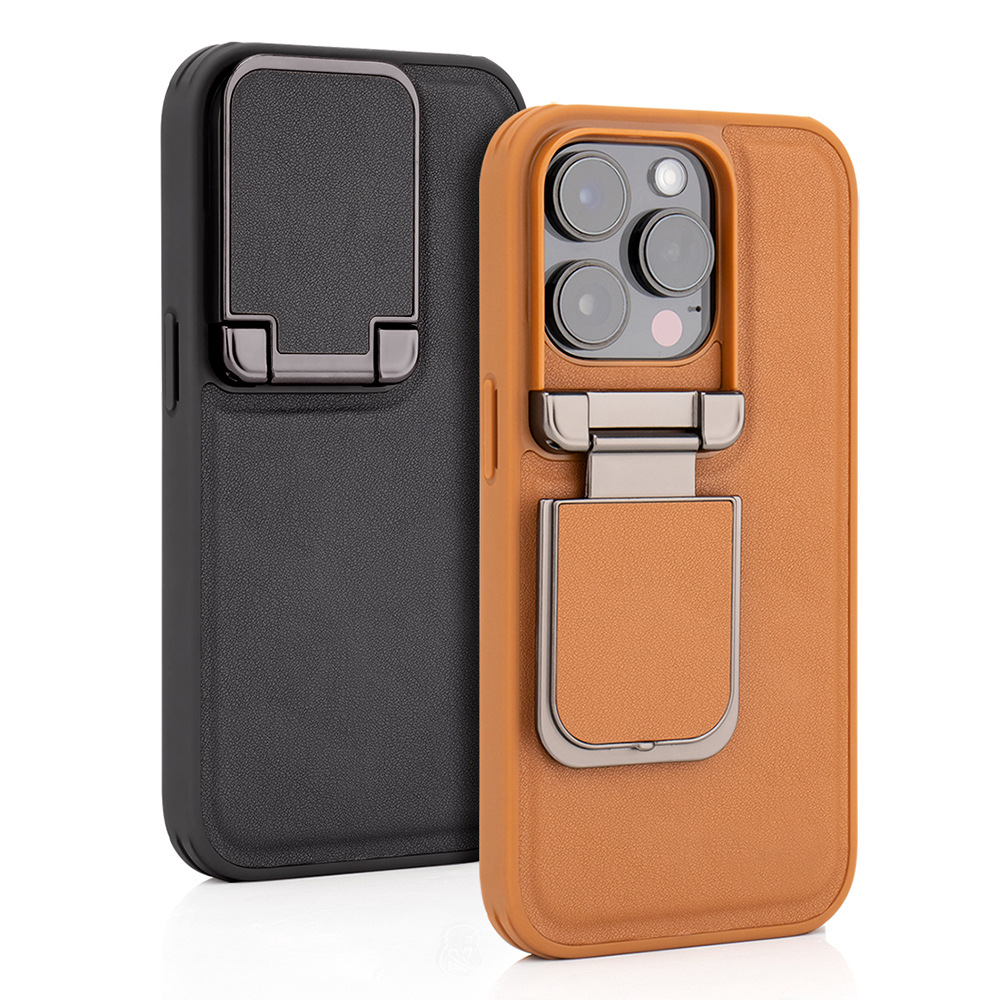Compatible with Apple iPhone 17 Pro Max and 16 Plus flip phone cases with lens holders, made of top-grain cowhide, full-coverage shockproof shell.