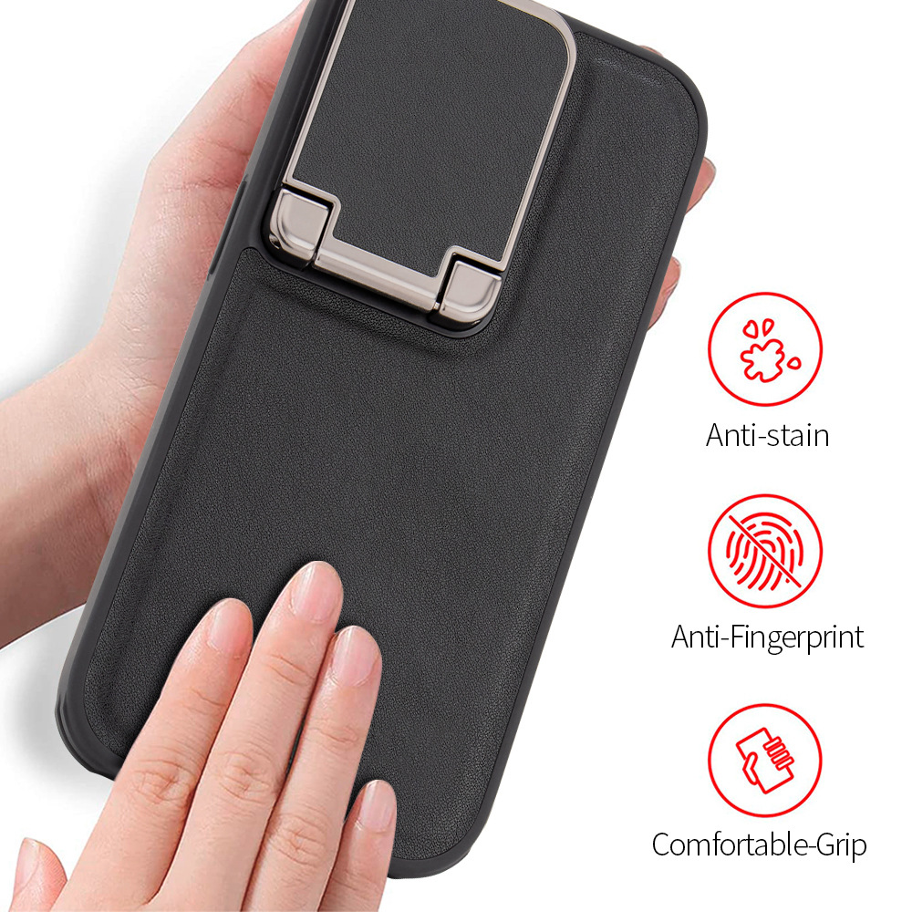 Compatible with Apple iPhone 17 Pro Max and 16 Plus flip phone cases with lens holders, made of top-grain cowhide, full-coverage shockproof shell.