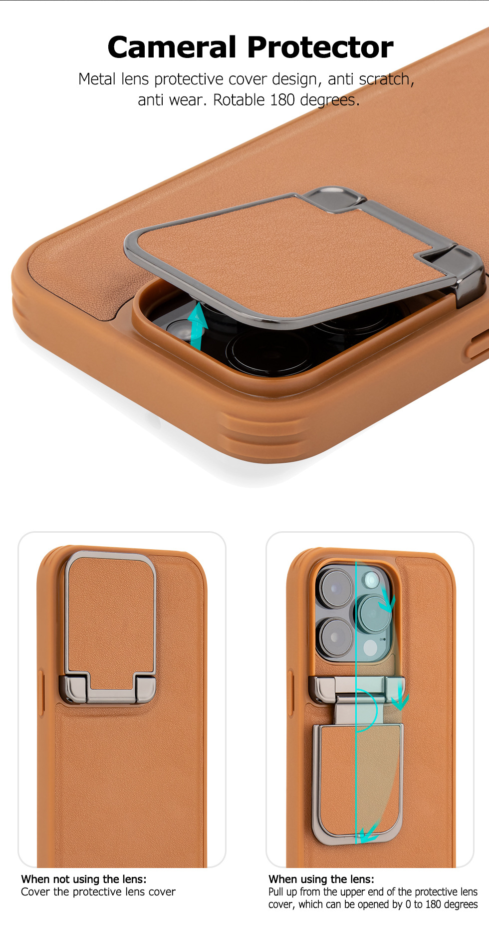 Compatible with Apple iPhone 17 Pro Max and 16 Plus flip phone cases with lens holders, made of top-grain cowhide, full-coverage shockproof shell.