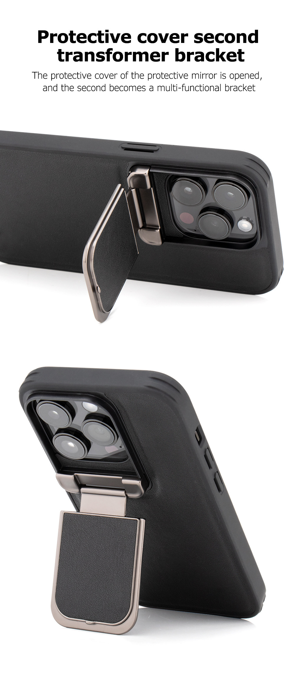 Compatible with Apple iPhone 17 Pro Max and 16 Plus flip phone cases with lens holders, made of top-grain cowhide, full-coverage shockproof shell.