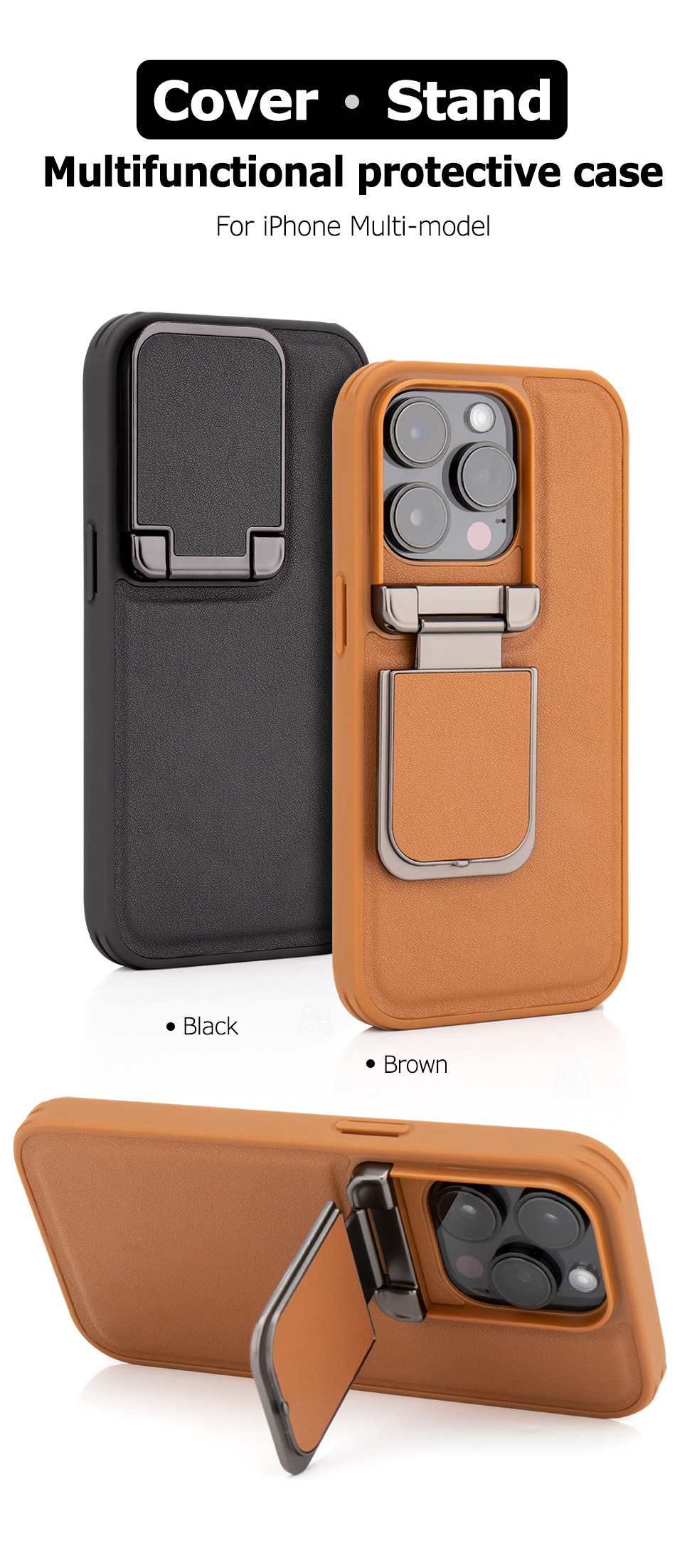 Compatible with Apple iPhone 17 Pro Max and 16 Plus flip phone cases with lens holders, made of top-grain cowhide, full-coverage shockproof shell.