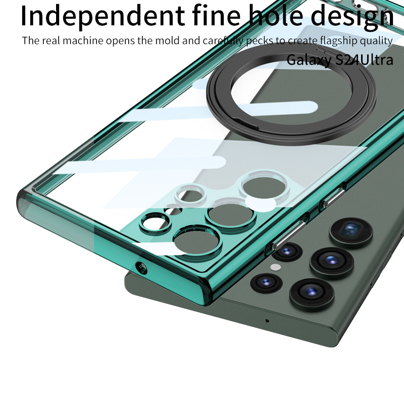 Compatible with Samsung S25/24 Ultra phone case, 360° rotating stand, S23U magnetic wireless charging transparent protective case