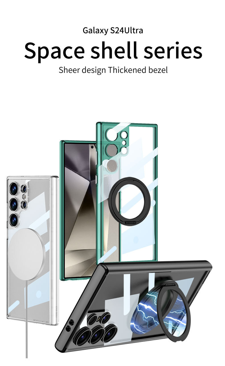 Compatible with Samsung S25/24 Ultra phone case, 360° rotating stand, S23U magnetic wireless charging transparent protective case
