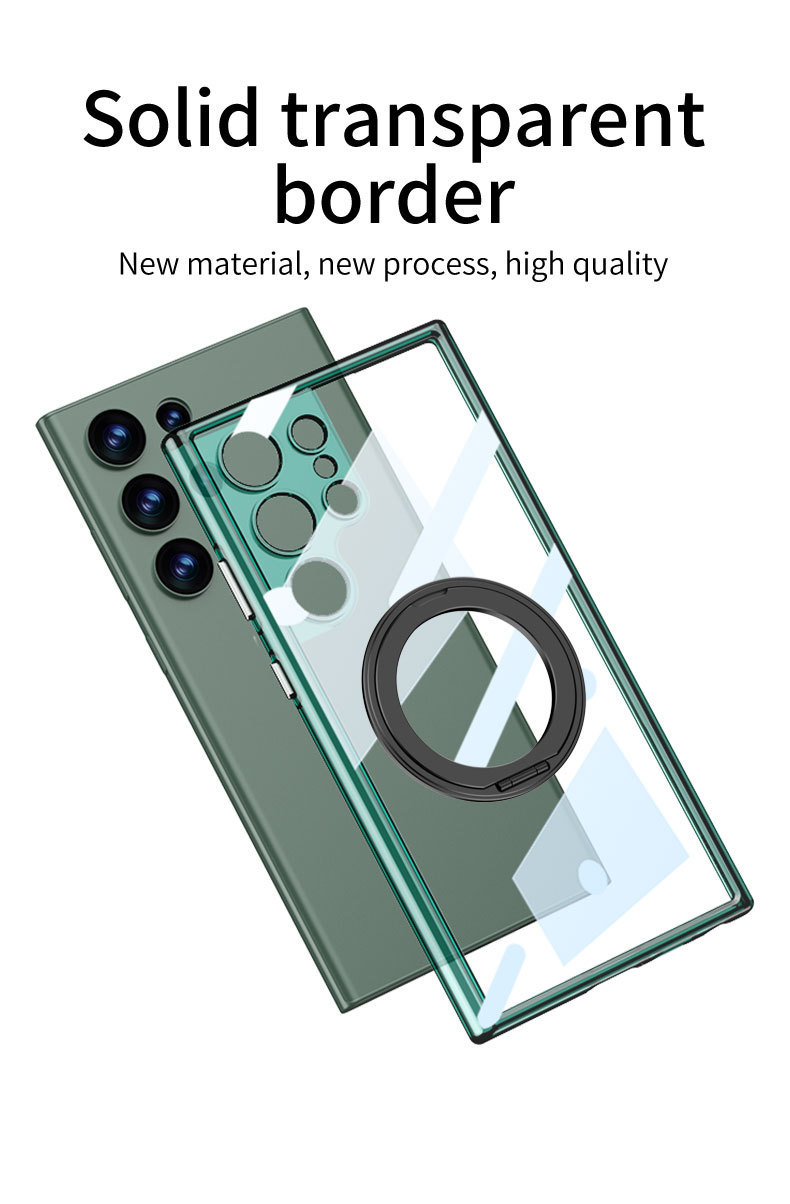 Compatible with Samsung S25/24 Ultra phone case, 360° rotating stand, S23U magnetic wireless charging transparent protective case