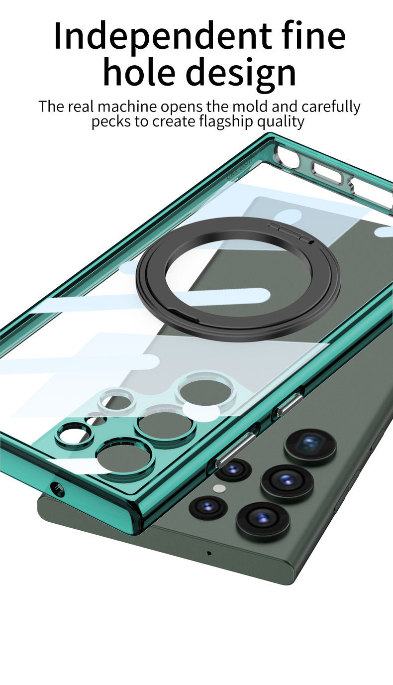 Compatible with Samsung S25/24 Ultra phone case, 360° rotating stand, S23U magnetic wireless charging transparent protective case