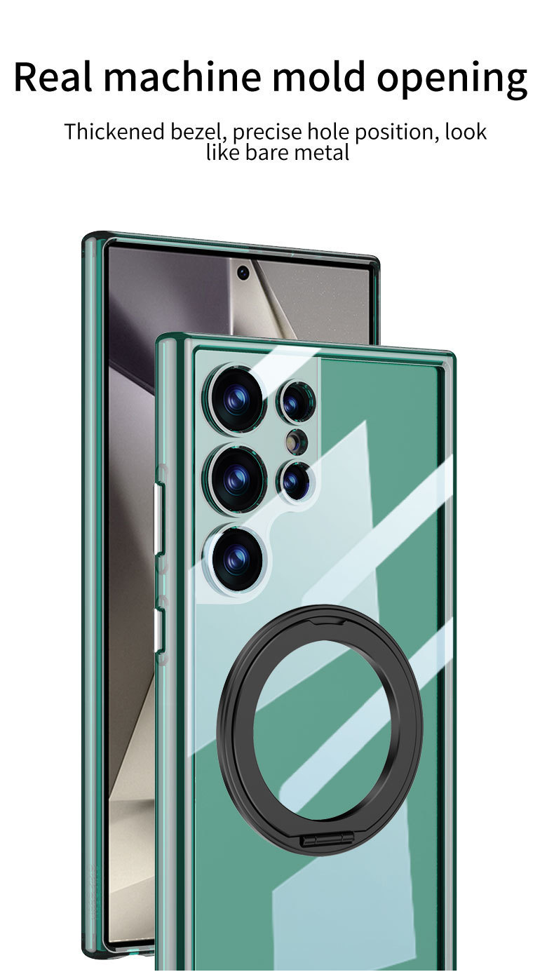 Compatible with Samsung S25/24 Ultra phone case, 360° rotating stand, S23U magnetic wireless charging transparent protective case