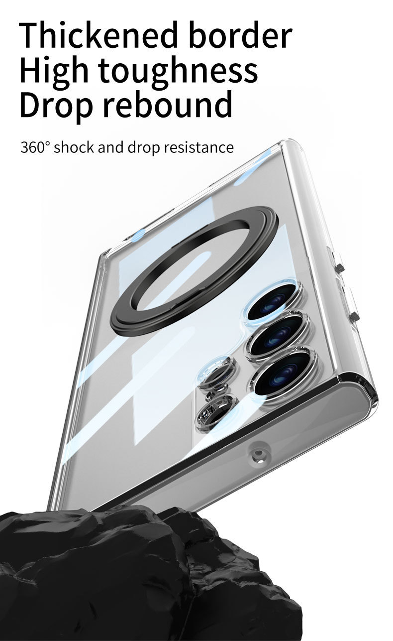 Compatible with Samsung S25/24 Ultra phone case, 360° rotating stand, S23U magnetic wireless charging transparent protective case