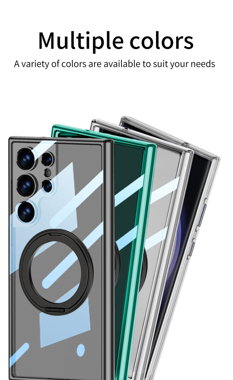 Compatible with Samsung S25/24 Ultra phone case, 360° rotating stand, S23U magnetic wireless charging transparent protective case