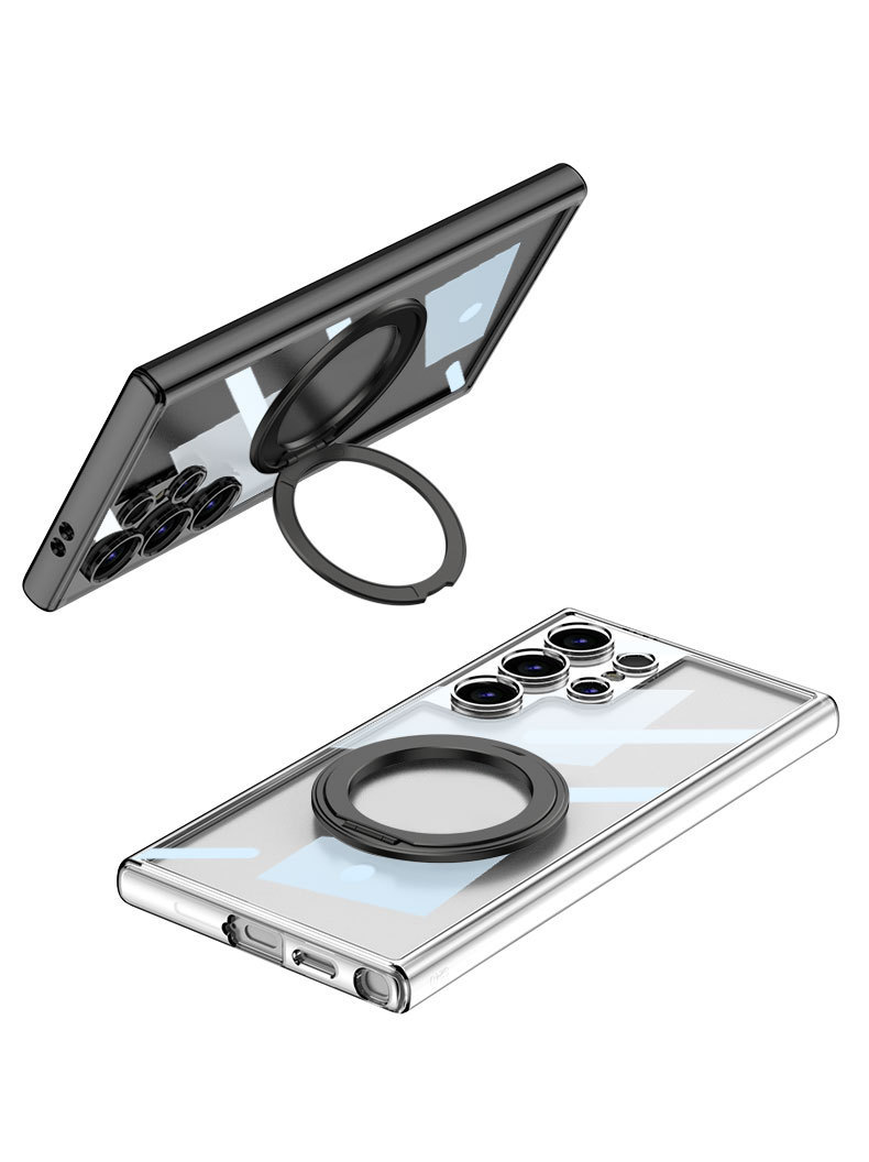 Compatible with Samsung S25/24 Ultra phone case, 360° rotating stand, S23U magnetic wireless charging transparent protective case
