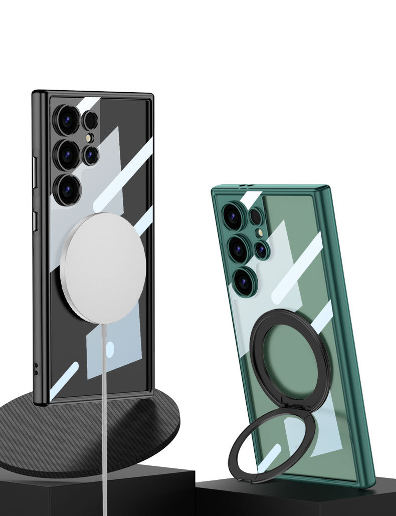 Compatible with Samsung S25/24 Ultra phone case, 360° rotating stand, S23U magnetic wireless charging transparent protective case