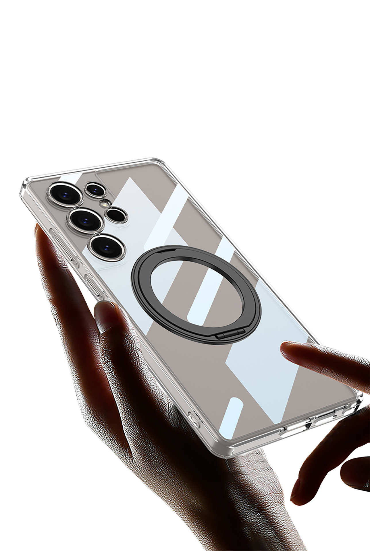 Compatible with Samsung S25/24 Ultra phone case, 360° rotating stand, S23U magnetic wireless charging transparent protective case