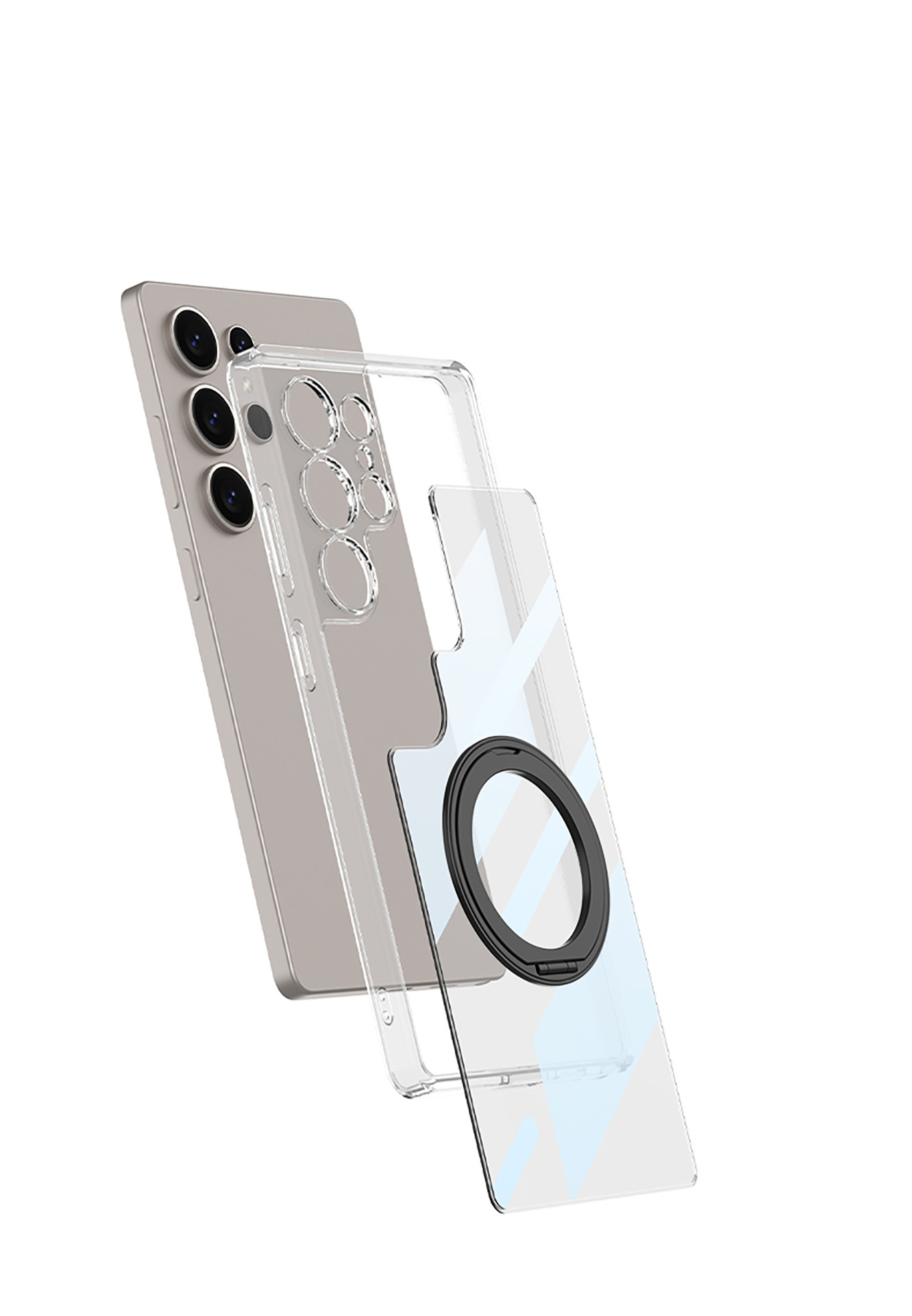 Compatible with Samsung S25/24 Ultra phone case, 360° rotating stand, S23U magnetic wireless charging transparent protective case