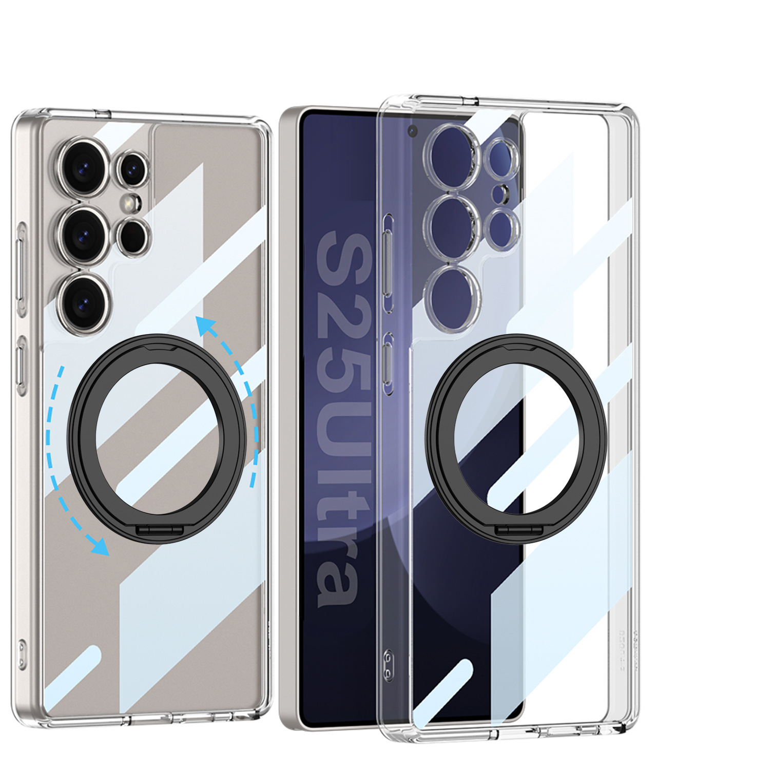 Compatible with Samsung S25/24 Ultra phone case, 360° rotating stand, S23U magnetic wireless charging transparent protective case