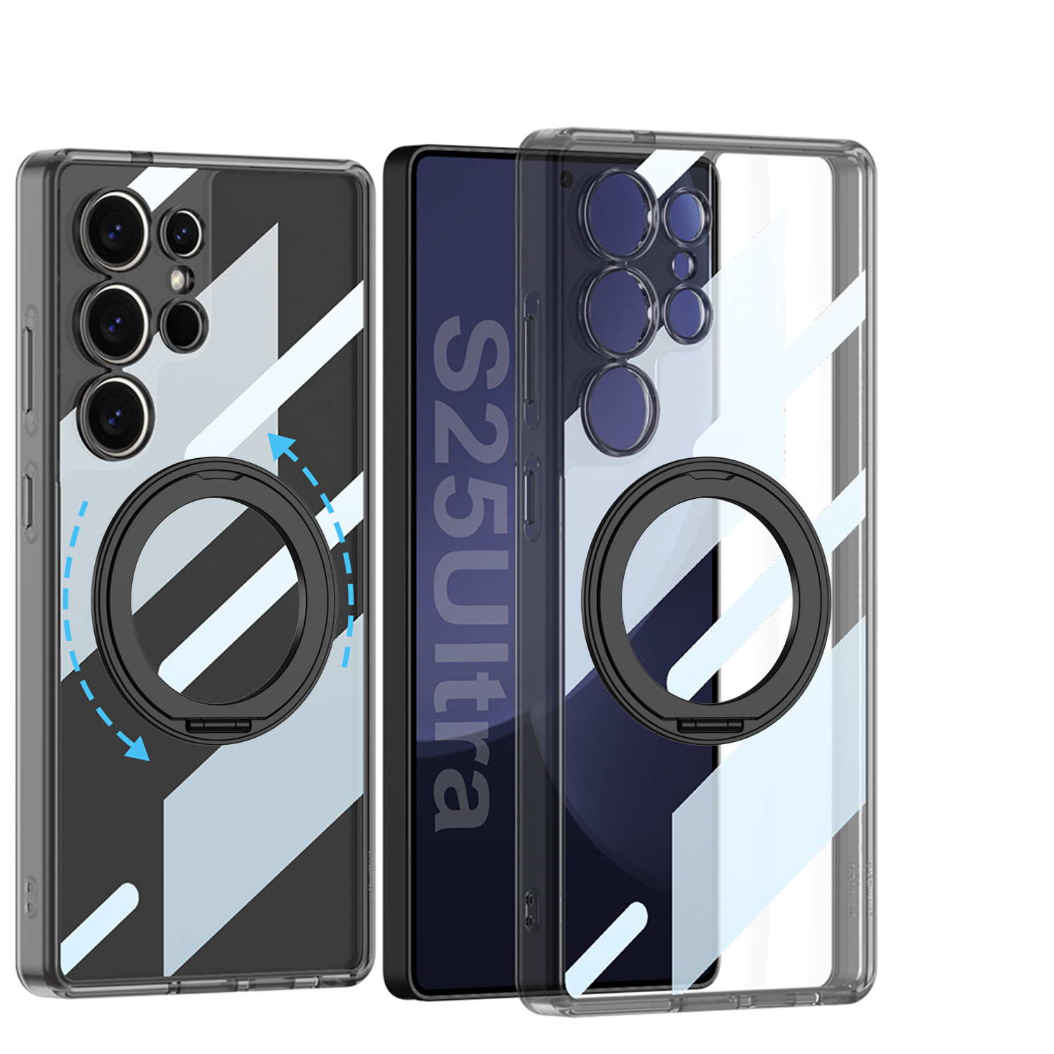 Compatible with Samsung S25/24 Ultra phone case, 360° rotating stand, S23U magnetic wireless charging transparent protective case