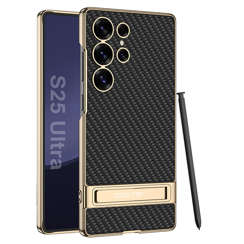 Compatible with Samsung S26/25 Ultra phone case, S24U electroplated leather, gear shift stand, precision hole, drop-proof protective case