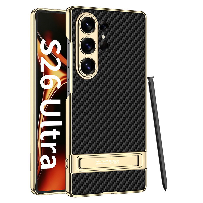 Compatible with Samsung S26/25 Ultra phone case, S24U electroplated leather, gear shift stand, precision hole, drop-proof protective case