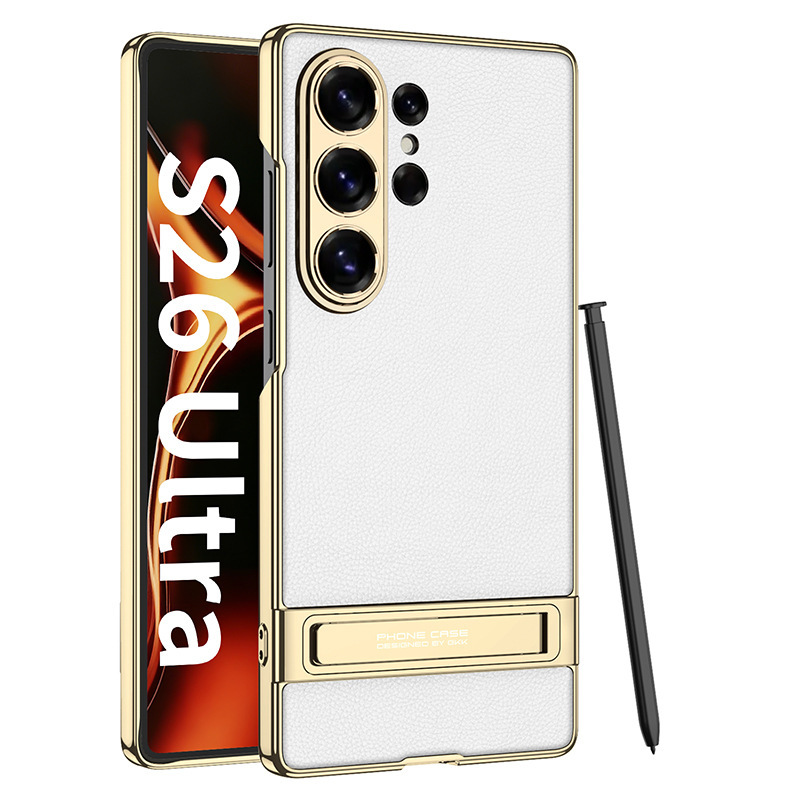 Compatible with Samsung S26/25 Ultra phone case, S24U electroplated leather, gear shift stand, precision hole, drop-proof protective case