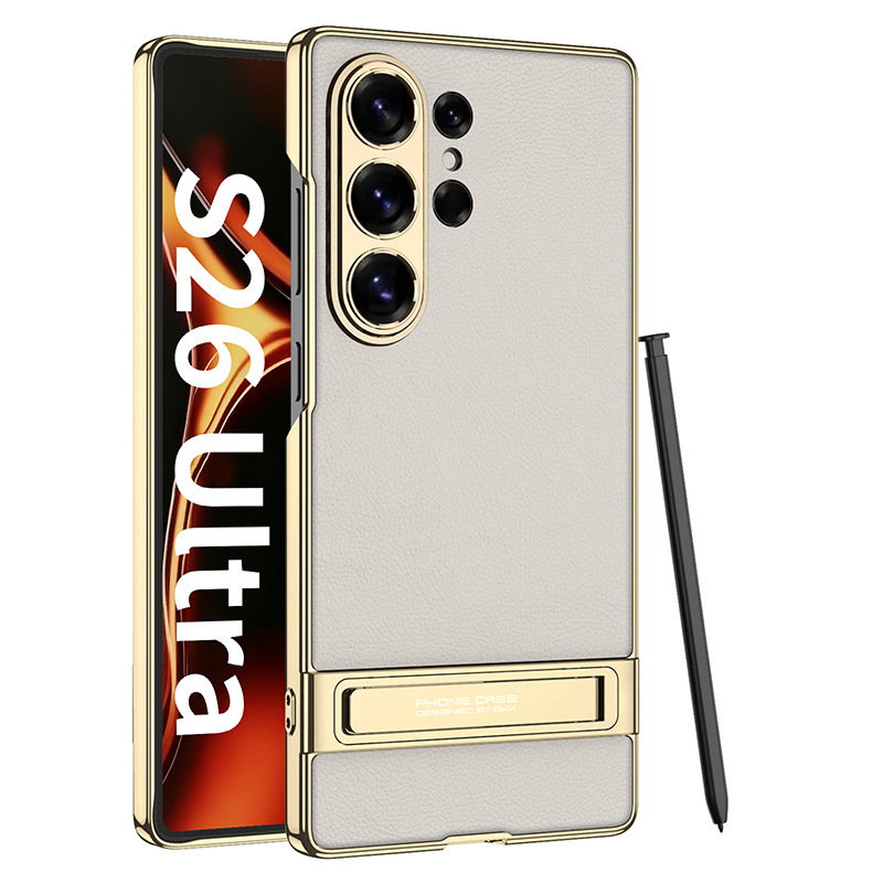 Compatible with Samsung S26/25 Ultra phone case, S24U electroplated leather, gear shift stand, precision hole, drop-proof protective case