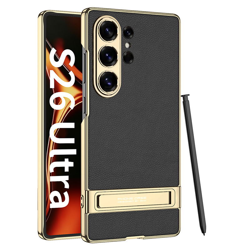 Compatible with Samsung S26/25 Ultra phone case, S24U electroplated leather, gear shift stand, precision hole, drop-proof protective case