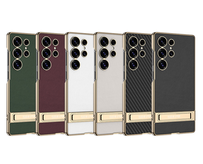 Compatible with Samsung S26/25 Ultra phone case, S24U electroplated leather, gear shift stand, precision hole, drop-proof protective case