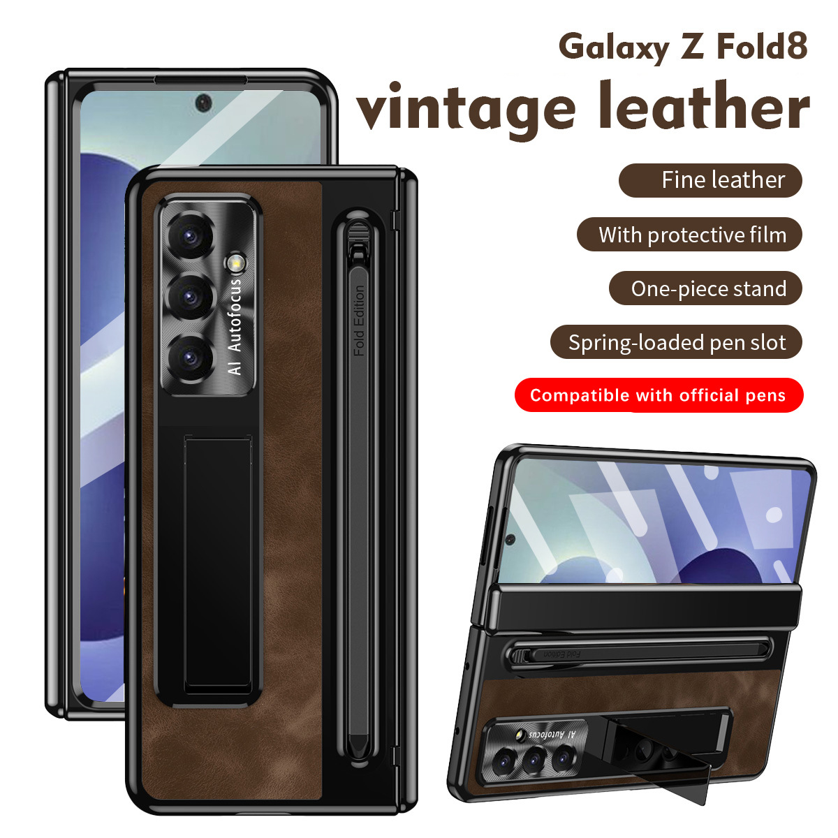 TriFold case with pen, W25 hinge, full coverage 6/5 folding screen protective case for Samsung Z Fold 8/7 phones.