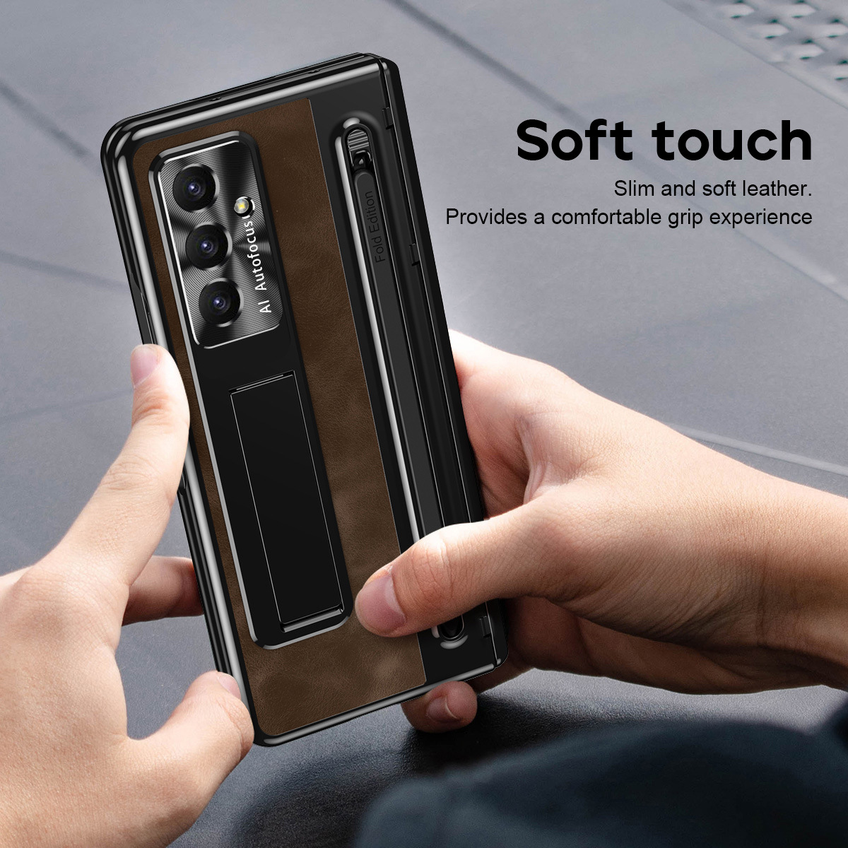 TriFold case with pen, W25 hinge, full coverage 6/5 folding screen protective case for Samsung Z Fold 8/7 phones.