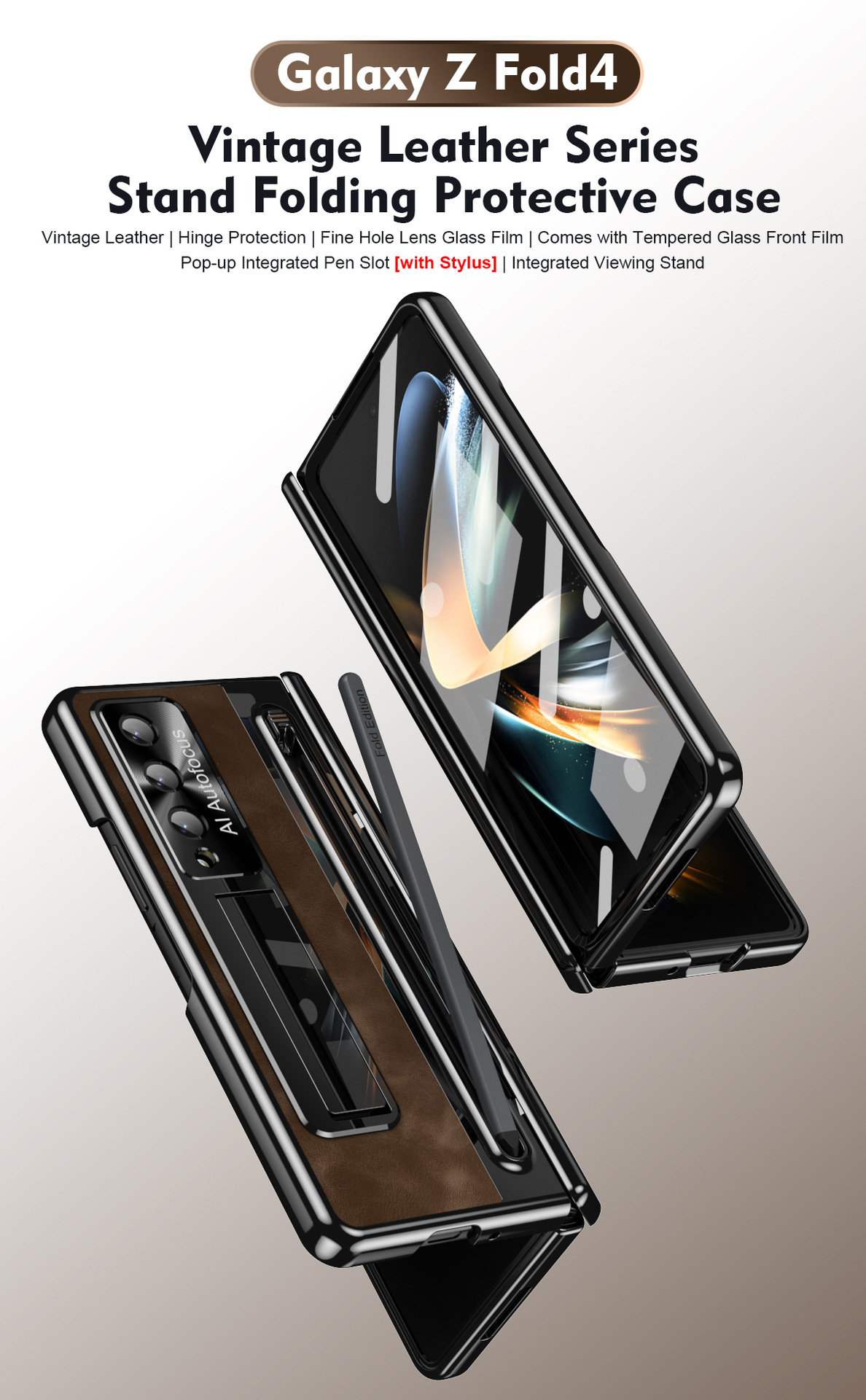 TriFold case with pen, W25 hinge, full coverage 6/5 folding screen protective case for Samsung Z Fold 8/7 phones.