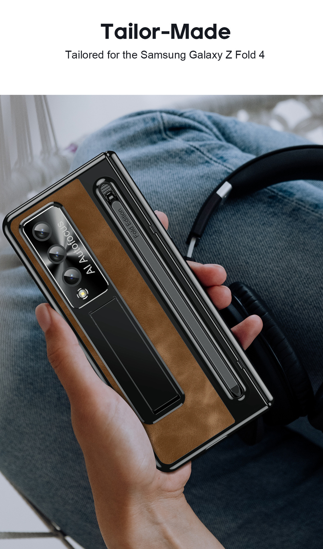TriFold case with pen, W25 hinge, full coverage 6/5 folding screen protective case for Samsung Z Fold 8/7 phones.