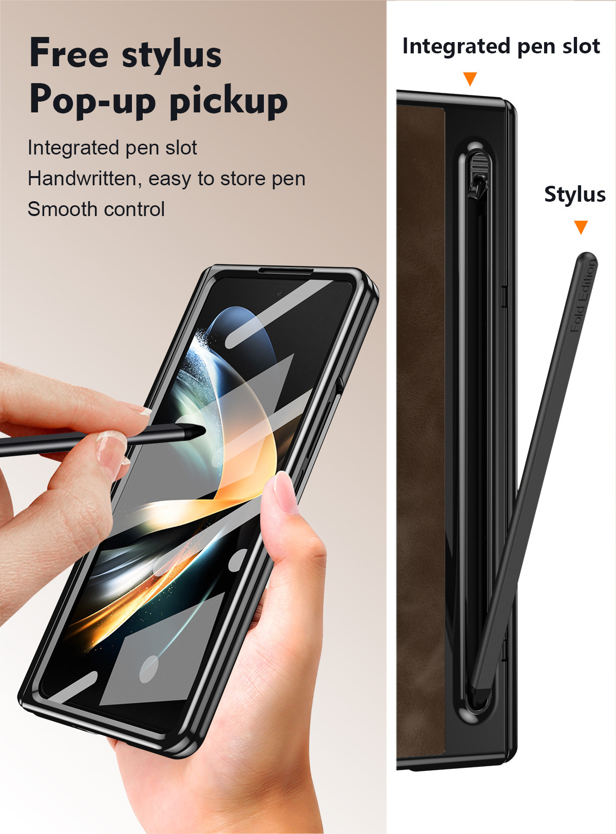 TriFold case with pen, W25 hinge, full coverage 6/5 folding screen protective case for Samsung Z Fold 8/7 phones.