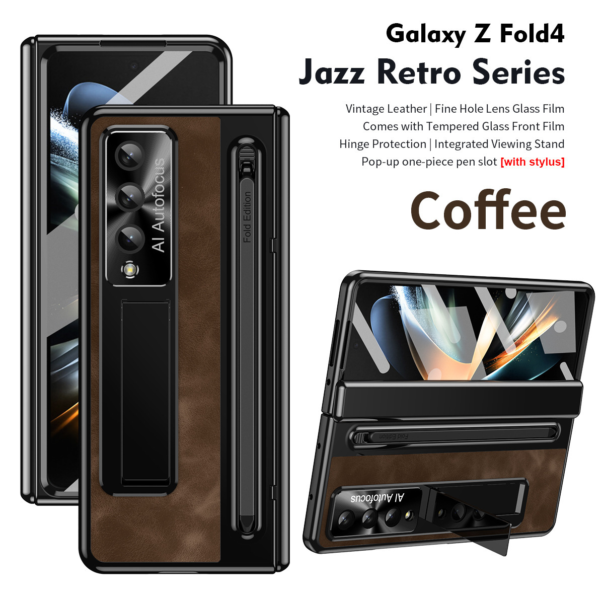 TriFold case with pen, W25 hinge, full coverage 6/5 folding screen protective case for Samsung Z Fold 8/7 phones.
