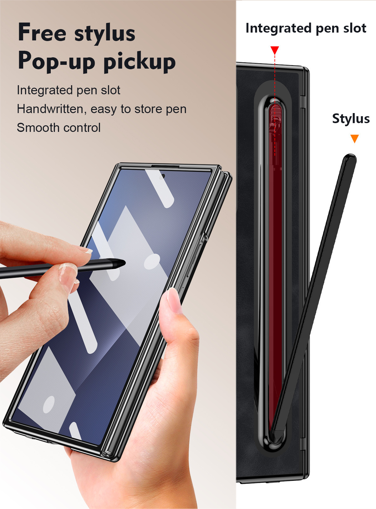 TriFold case with pen, W25 hinge, full coverage 6/5 folding screen protective case for Samsung Z Fold 8/7 phones.