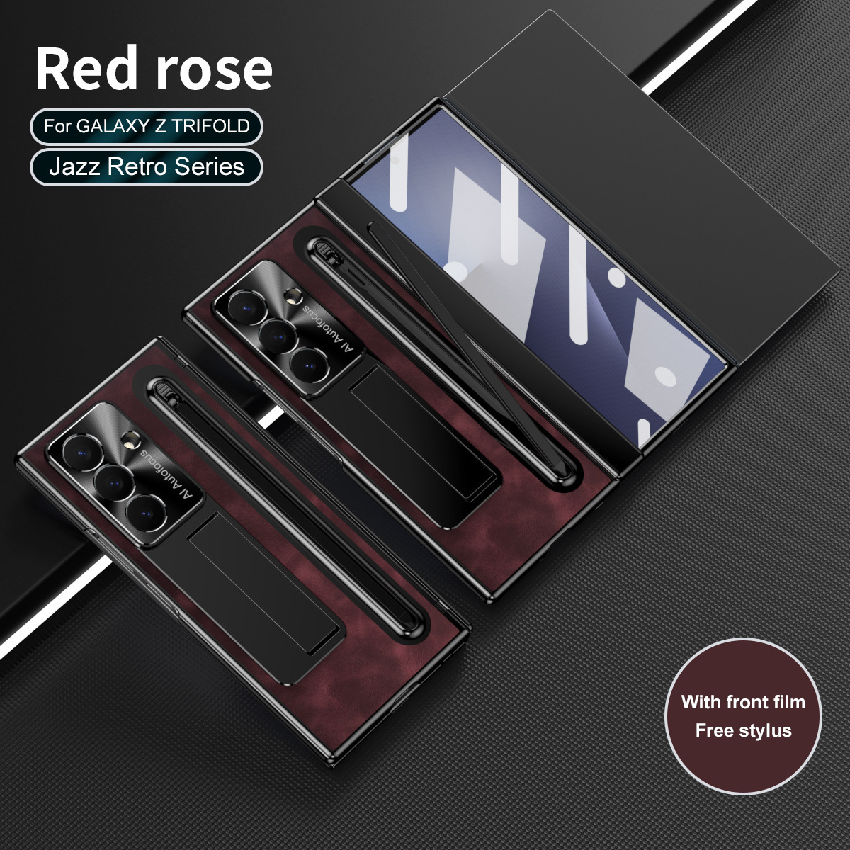 TriFold case with pen, W25 hinge, full coverage 6/5 folding screen protective case for Samsung Z Fold 8/7 phones.