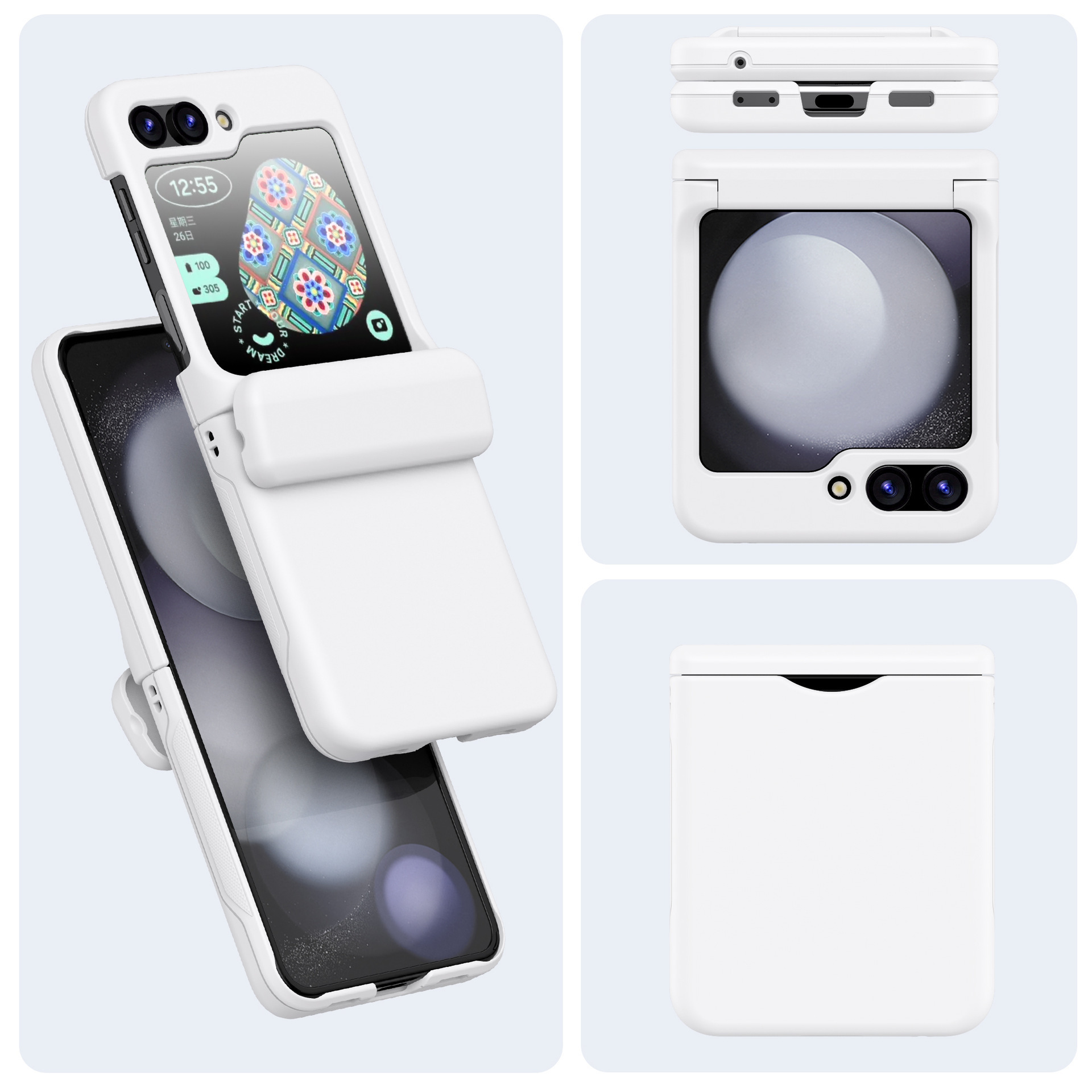 Compatible with Samsung Z Flip 7/6/5 phone cases, 4/3-inch internal card slot, hinge spring, full-coverage skin-feel protective case, cross-border e-commerce.