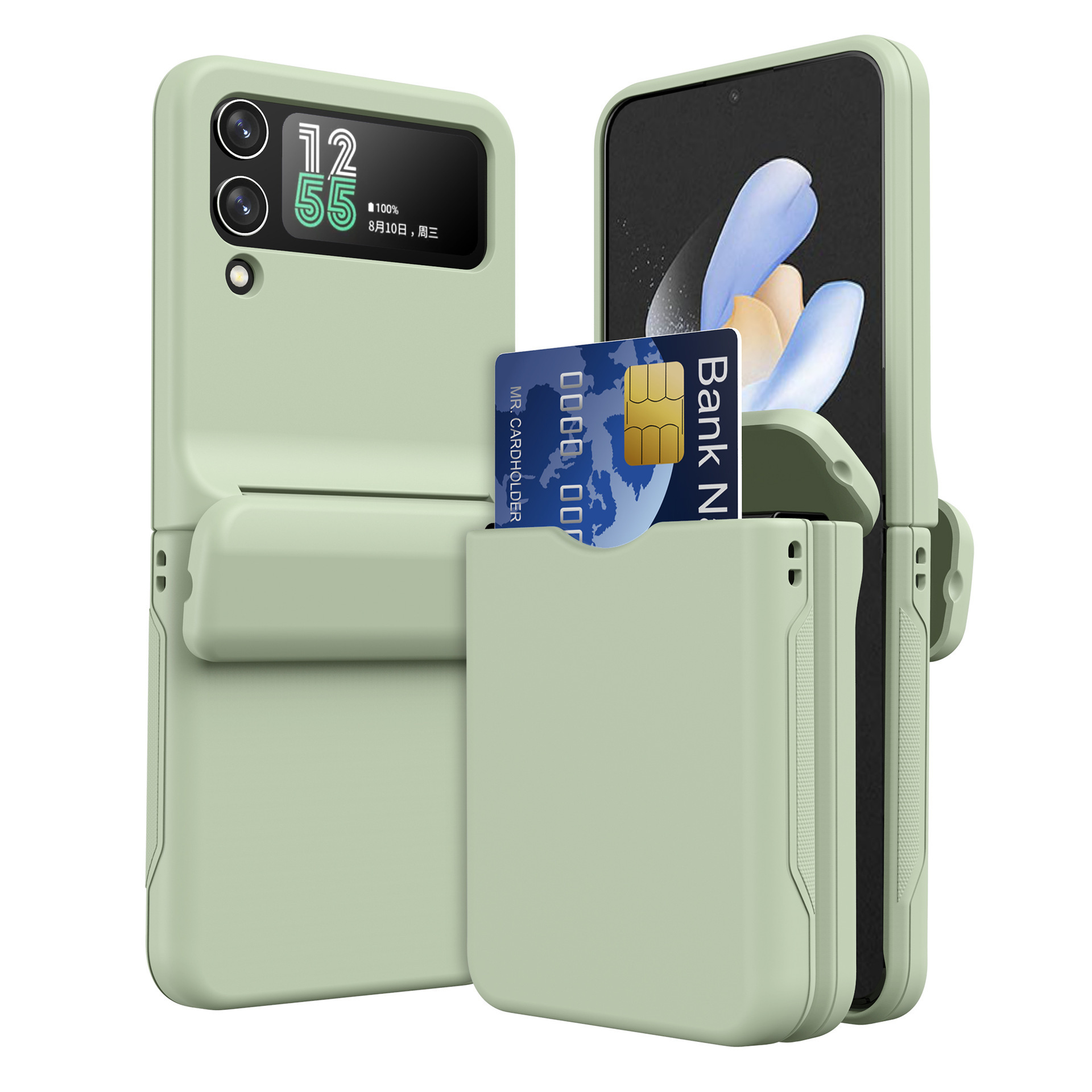 Compatible with Samsung Z Flip 7/6/5 phone cases, 4/3-inch internal card slot, hinge spring, full-coverage skin-feel protective case, cross-border e-commerce.