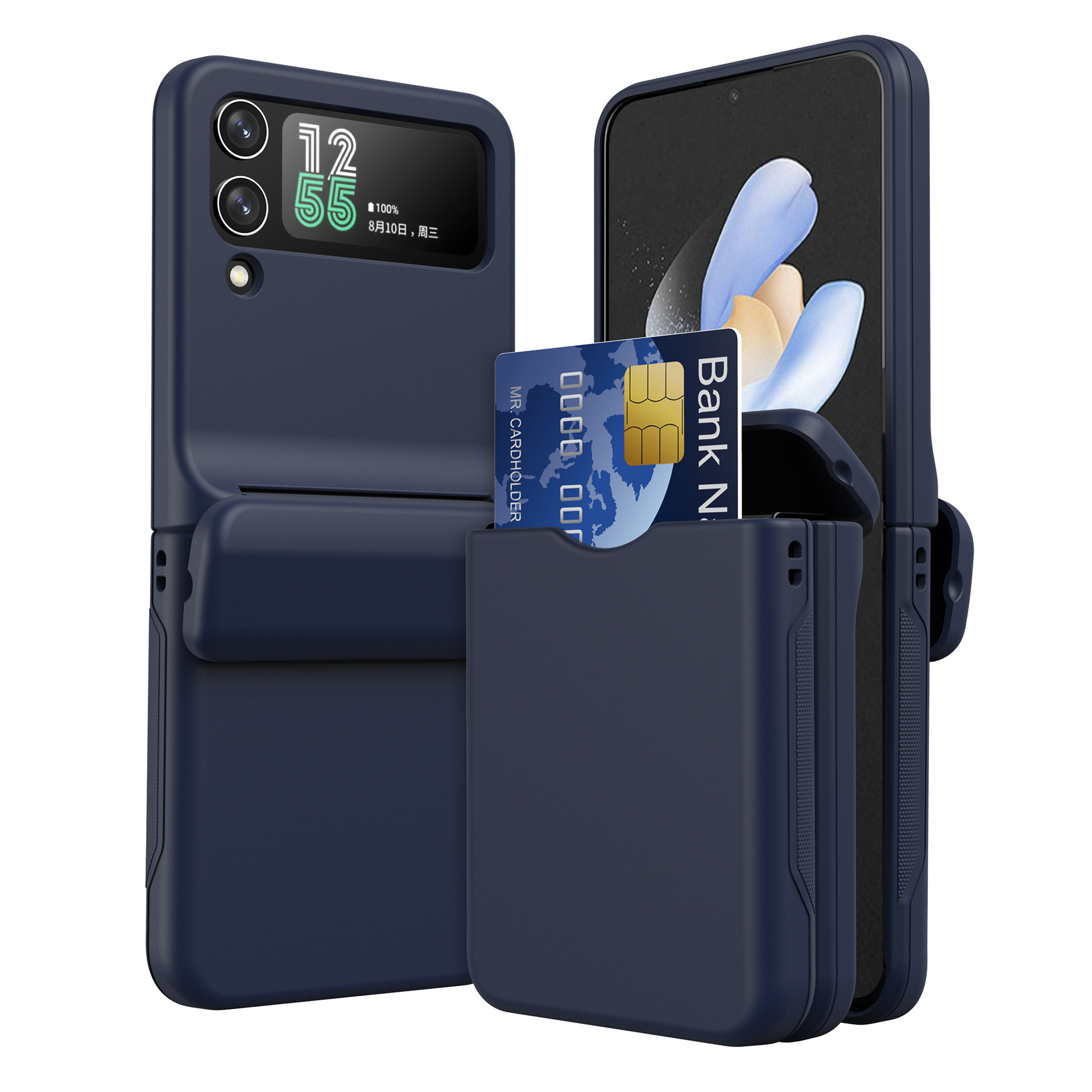 Compatible with Samsung Z Flip 7/6/5 phone cases, 4/3-inch internal card slot, hinge spring, full-coverage skin-feel protective case, cross-border e-commerce.