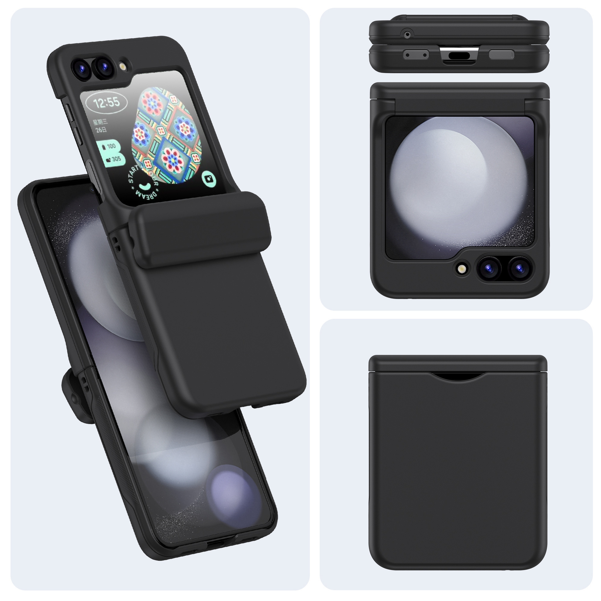 Compatible with Samsung Z Flip 7/6/5 phone cases, 4/3-inch internal card slot, hinge spring, full-coverage skin-feel protective case, cross-border e-commerce.
